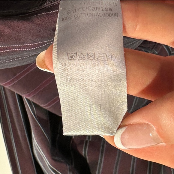 Ermenegildo Zegna classic cotton striped dress shirt tailored fit L burgundy - Picture 8 of 8